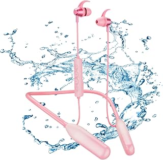 SOPPY Neckband Earphones Bluetooth 5.3 Wireless In-Ear Headphones with Mic, IPX6 Sport Earbuds Wireless for Running, Magnetic Headset Lightweight Earphones with 120 Hours Playtime - Pink