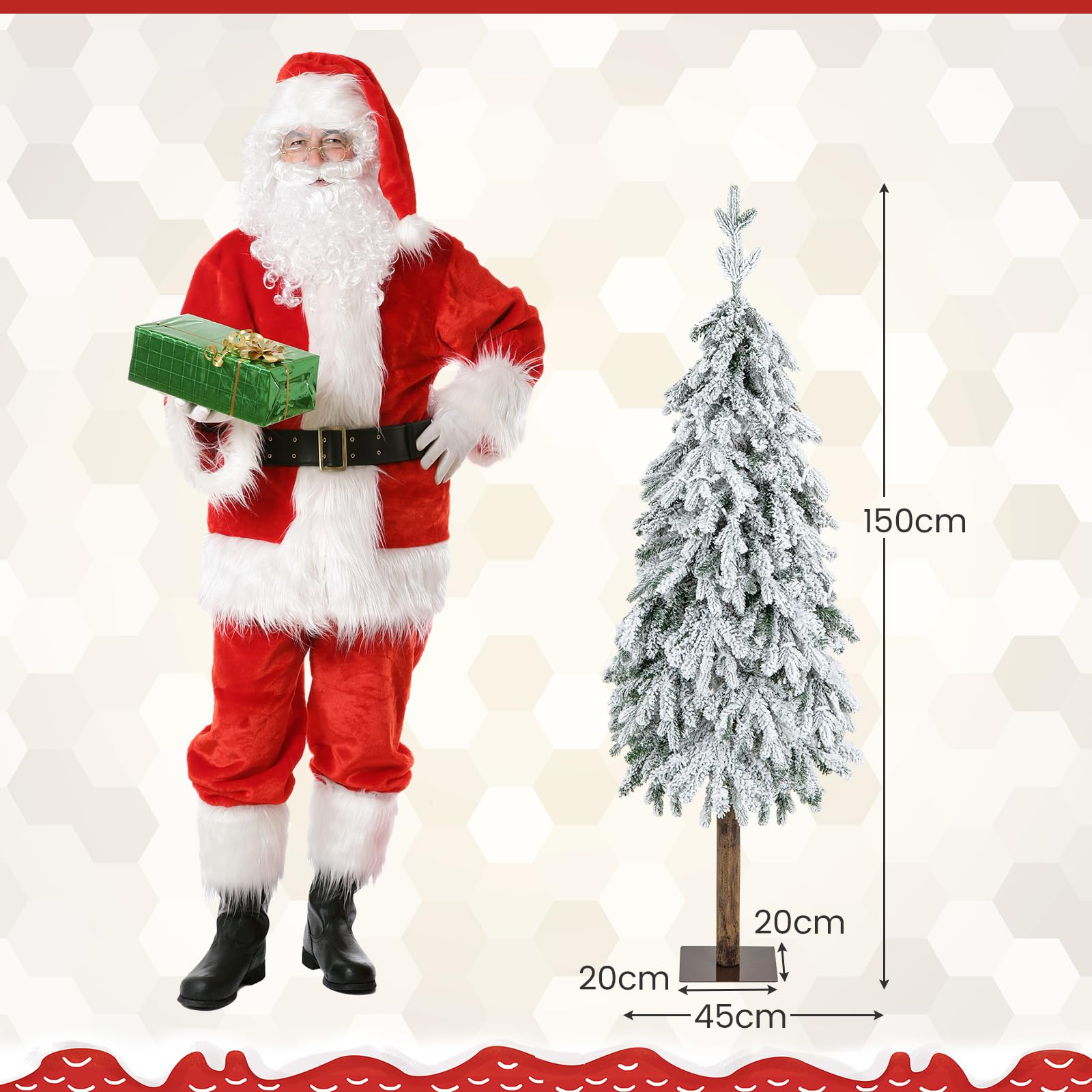 choinka, Sztuczna choinka 150 cm/5 stóp, flokowana z 320 końcówkami gałęzi, 160 diod LED, 2 kolory oświetlenia i 11 trybów, wstępnie oświetlona dekoracyjna