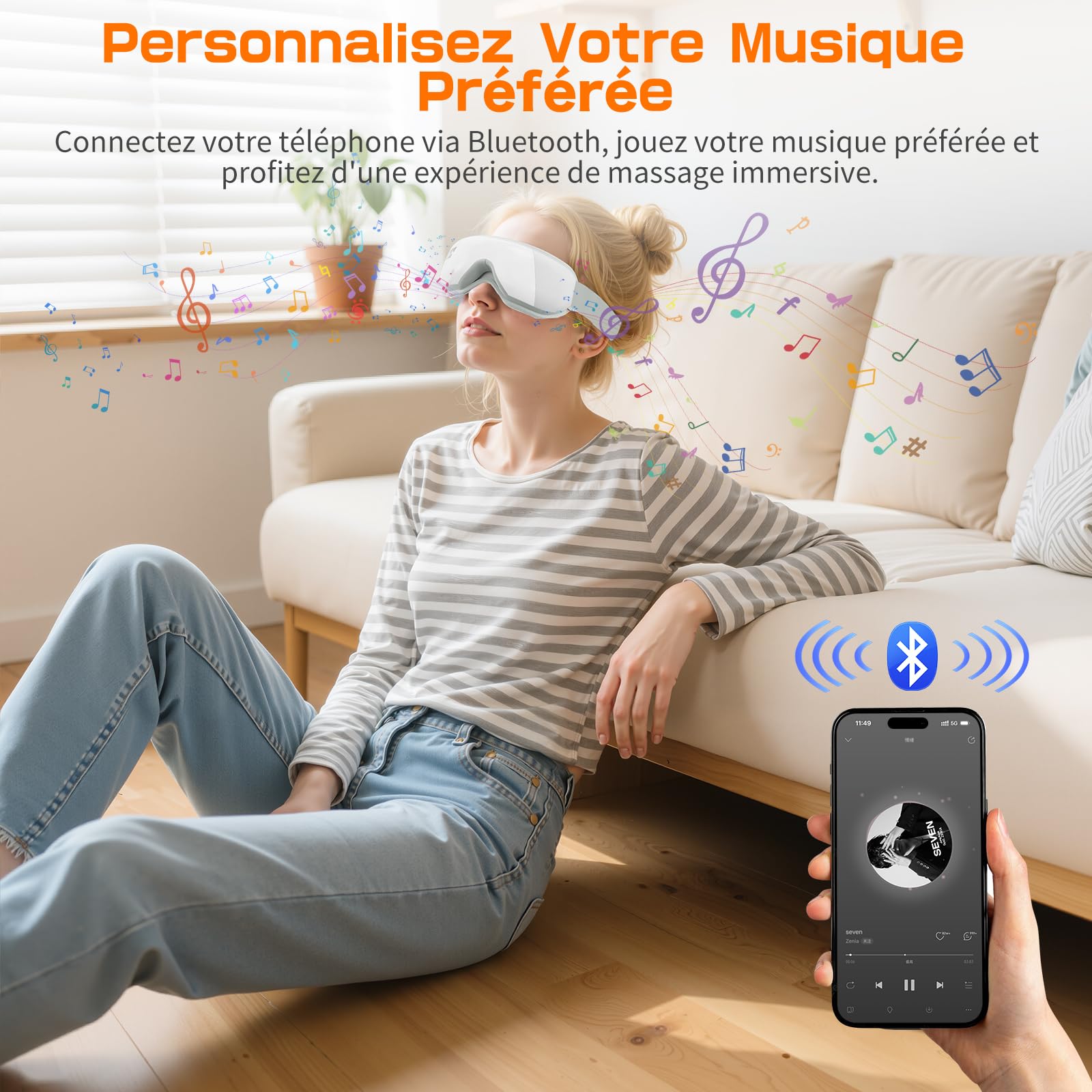 Masseur Oculaire avec Chaleur, Compression＆Musique, Masque Chauffant Yeux pour Soulager la Fatigue Oculaire et la Sécheresse Oculaire, Cadeau d'anniversaire pour Femme/Homme/Maman/Papa, Blanc