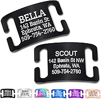 GoTags Slide-On Silent Pet ID Tags for Dogs & Cats - Curved Stainless Steel, Personalized Engraved, Noiseless, 4 Sizes Black