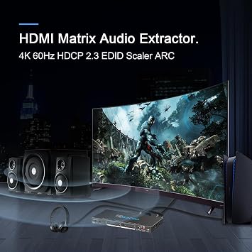 HDMI Matrix 4 in 2 Outputs 4K 60Hz 4:4:4 ARC HDR D-olby Vision Atmos SPDIF 5.1CH Breakout 3.5mm Stereo HDCP2.2- PC Console 16 EDID HDMI Scaler 4K 1080P Sync, HDCP2.2 HDMI2.0 Matrix 4x2 IR Remote