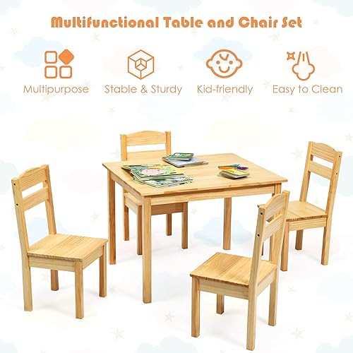 Miniatura 32 de KOTEK Juego de mesa y 4 sillas de madera para niños, mesa de actividades múltiples para aprender, jugar, dibujar, mesa de picnic y sillas para el