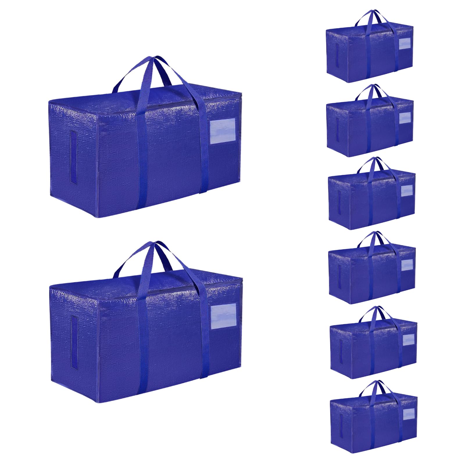 8 Pack-Extra Large Heavy Duty Moving Bags - Waterproof Storage Totes with Handles Zippers Foldable for College Dorm