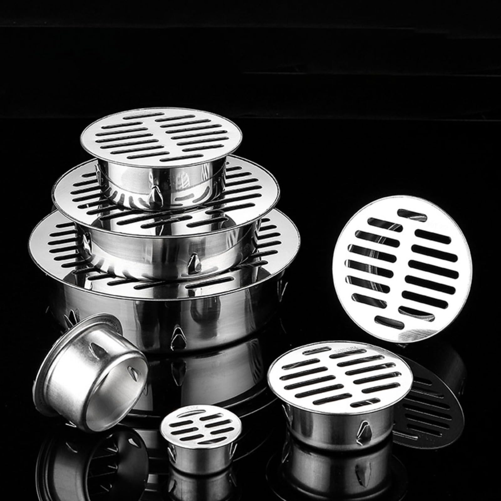 Siphon de Sol, Siphon de Sol Rond, 1 Couvercle de vidange PC Drain de Sol Anti-Blocage pour Balcon en Acier Inoxydable pour Utilisation dans la Cour extérieure(110 Flat Mouth