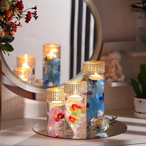 Miniatura 6 de Jarrón cilíndrico de vidrio transparente de varios tamaños centros de mesa con cinta de diamante de 6 filas y 5 yardas cinta de diamantes de