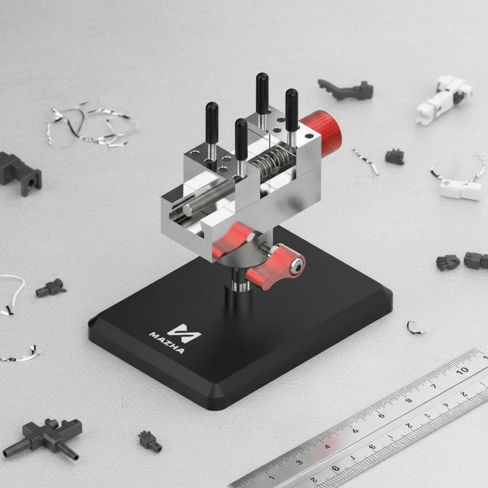 perfeclan Mordaza de Precisión de Acero Inoxidable Tornillo de Banco Mini de Banco Sujeción de Mesa con 14 Orificios Modulares y Varillas Sujeción Segura para