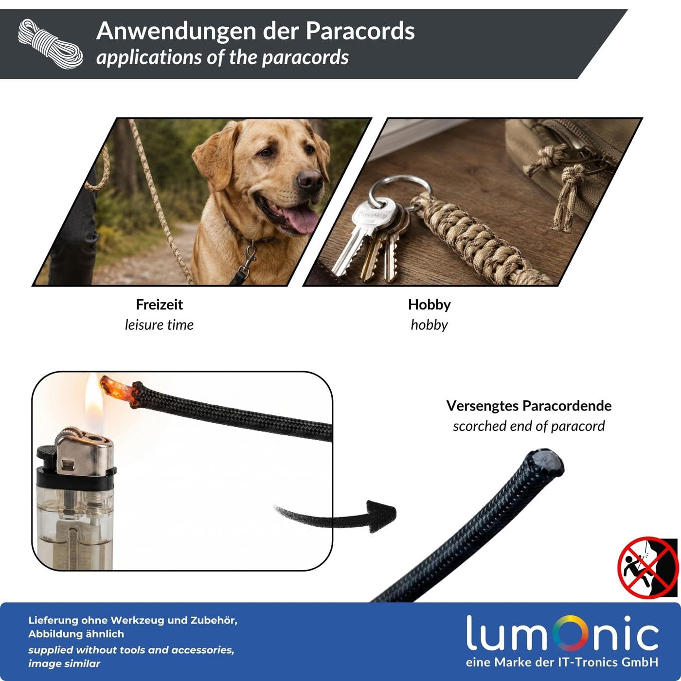 Lumonic 10m Paracord 4mm Amarillo fluorescente | 100% nailon | 7 núcleos, funda de 32 filamentos | Capacidad de carga máx. 250 kg | correa para perro, pulsera, outdoor, bushcraft, cuerda para tienda d