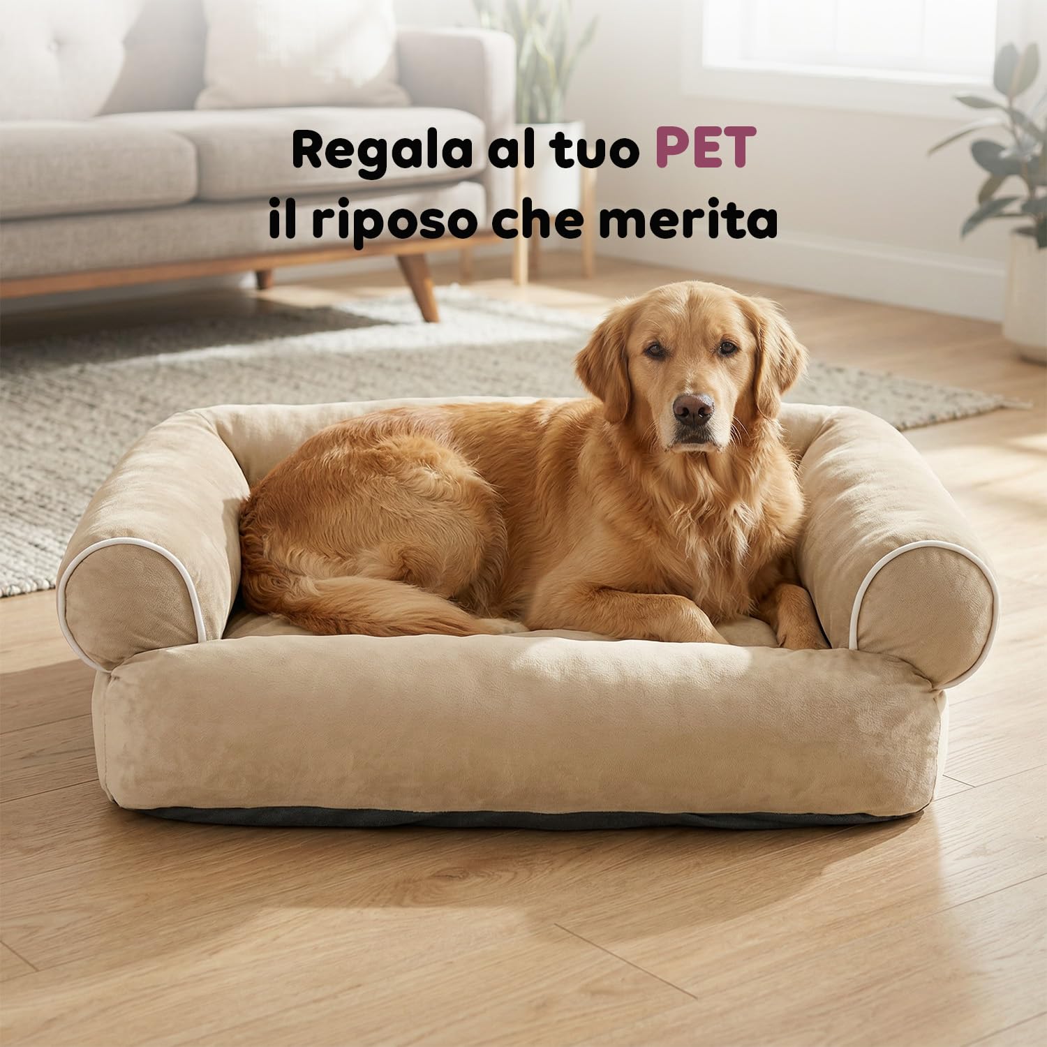Wintem - Divano XXL Beige per Cani Morbido con Bordi Rialzati, Cuccia Interno Antistress per Cani e Gatti, Supporto Testa e Collo, Utilizzo Quotidiano, Design Elegante e Lavabile