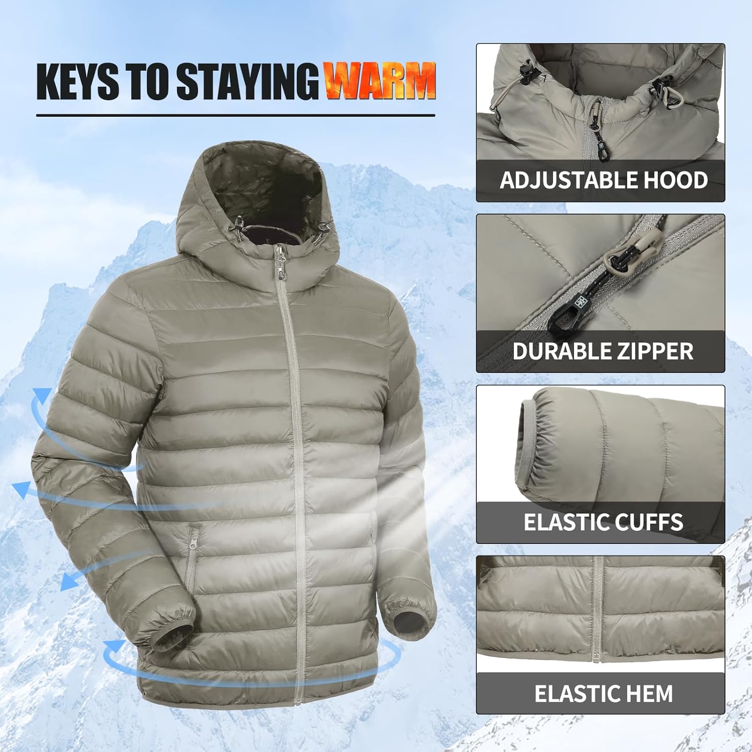 Pioneer Camp Mens Lightweight Packable Puffer Jacket Hooded Insulated Thermal Puffy Winter Jackets for Running Travel - Image 5