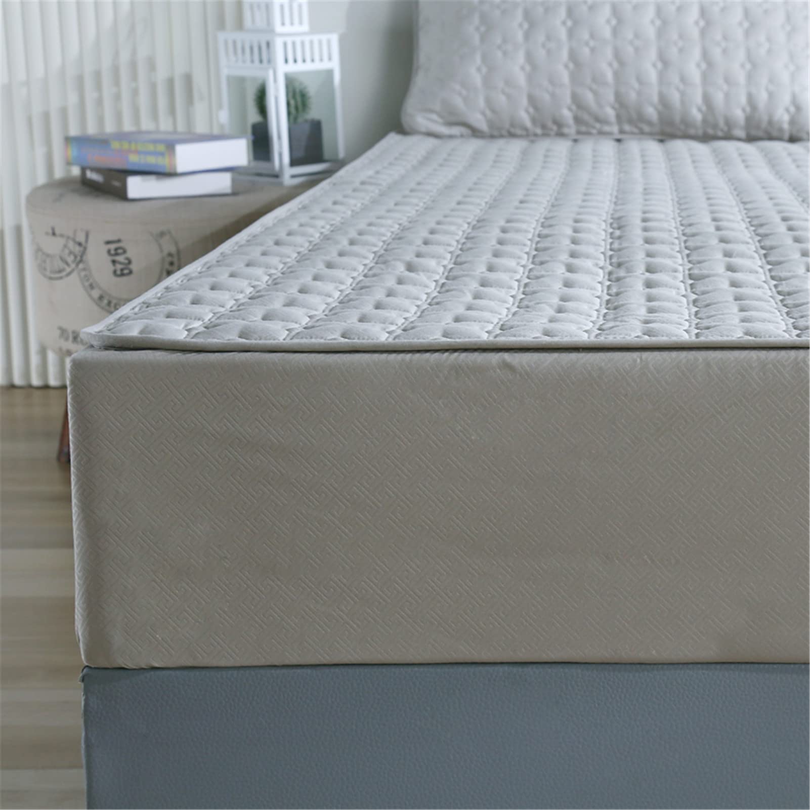 Protector Colchón, Protector de colchón Acolchado con Triple Relleno, Funda Colchon de Rizo Transpirable y Hipoalergénico, Antiácaros (Gris,Grueso 180x200cm)