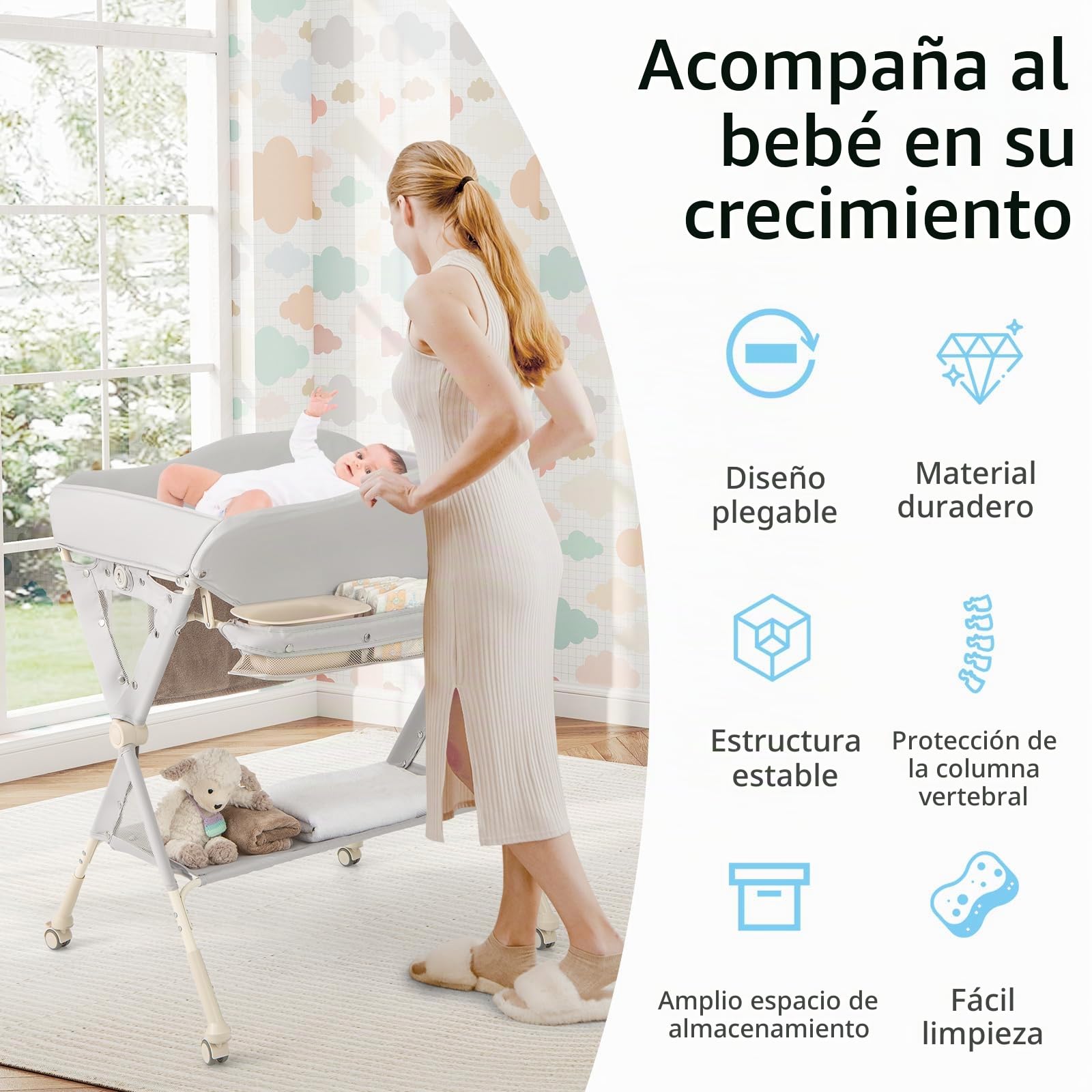 LIFEZEAL Cambiador de Bebé, Cambiador Plegable e Impermeable de Tejido, Cambiador de Pañales para Bebé de 0-6 meses (Gris)