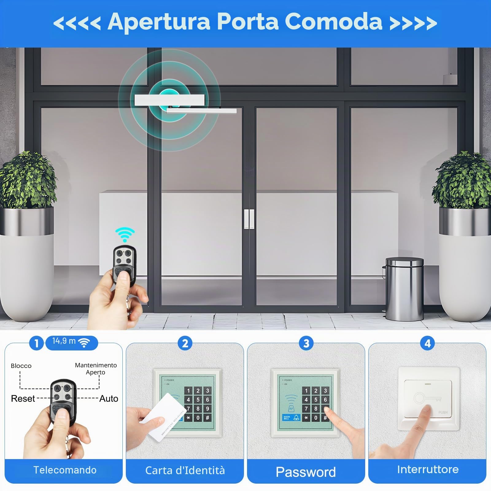 Interruttore automatico per porta a battente con telecomando per porte elettriche, chiudiporta elettrica chiudiporta a battente, modalità manuale/automatica per porte in legno, porte in acciaio