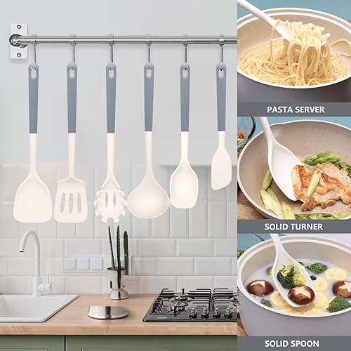 Miniatura 6 de Juego de utensilios de cocina de silicona, 6 piezas resistentes al calor, utensilios de cocina antiadherentes sin BPA, esenciales aptos para