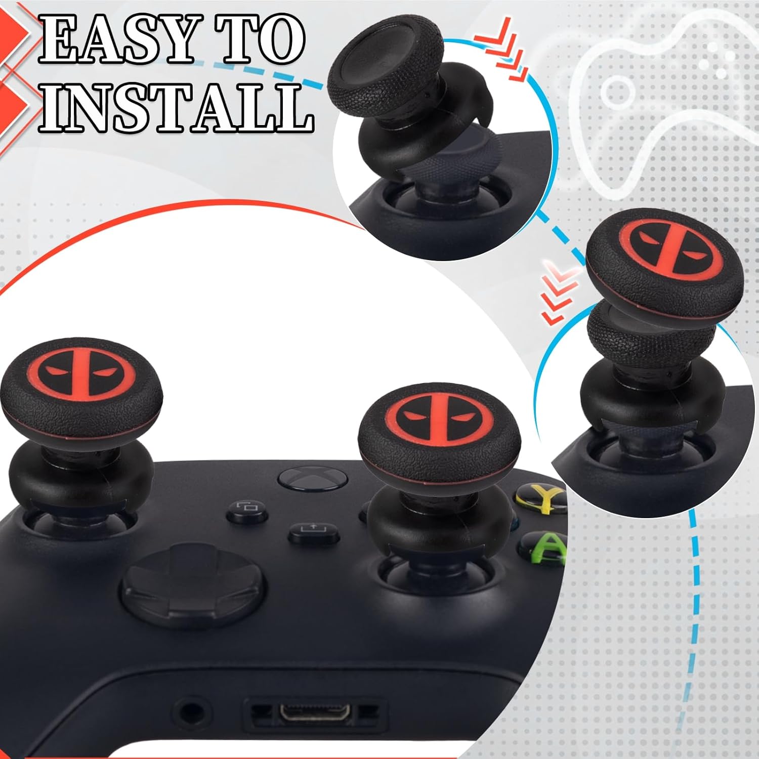 FPS Thumbstick Extender & Printing Rubber Silicone Grip Cover 2 Sets for Xbox Series X/S & Xbox One Controller(Immortal) - Image 3
