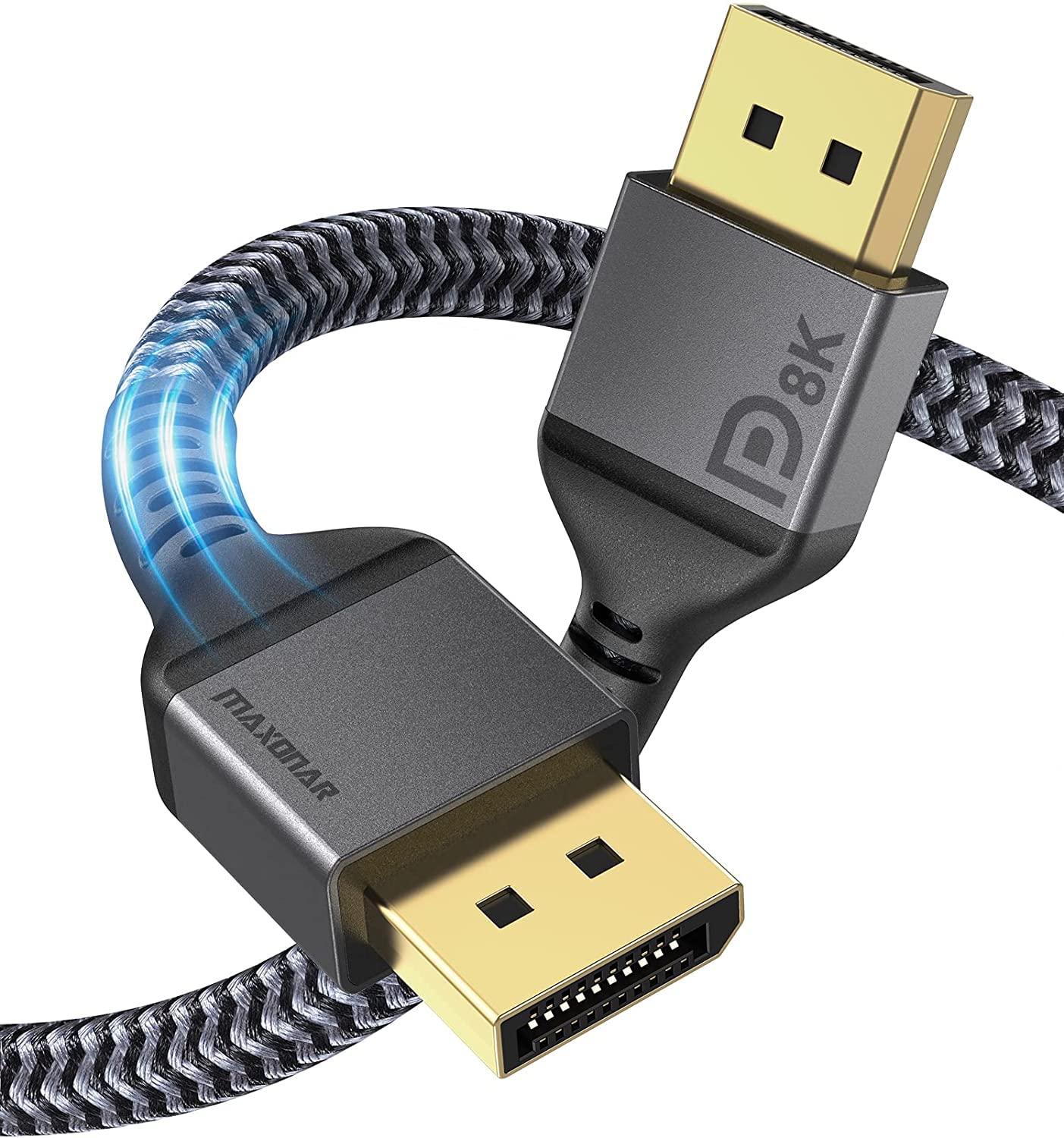 Maxonar 8K DisplayPort Cable 1.4, 6Ft/1.8M (8K@60Hz, 4K@144Hz, 2K@240Hz) HBR3 High Speed DP to DP for PC, Laptop, TV, Gaming Monitor - Grey