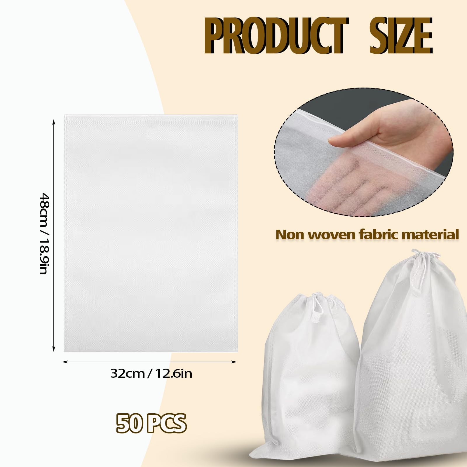 EULAPGOE 50Pcs Non-Woven Fabric Large Travel Shoes Bags Portable Shoes Bag Travel Storage Pouch Saving Organizer Drawstring Dust Waterproof Drawstring Storage Bags for Clothes Shoes cosmetics - Image 2