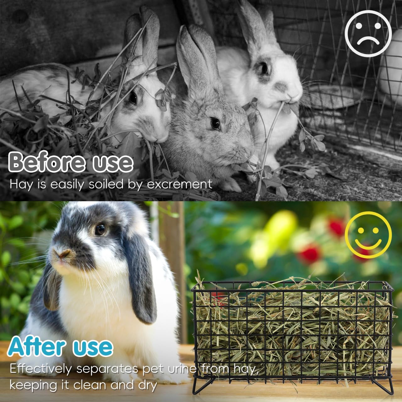 Comedero de Heno para Conejos Jaula para Mascotas de Metal Conejo Rack Heno Comedero Cuencos Alimentador Rack para Cerdo de Indias Chinchilla Negro