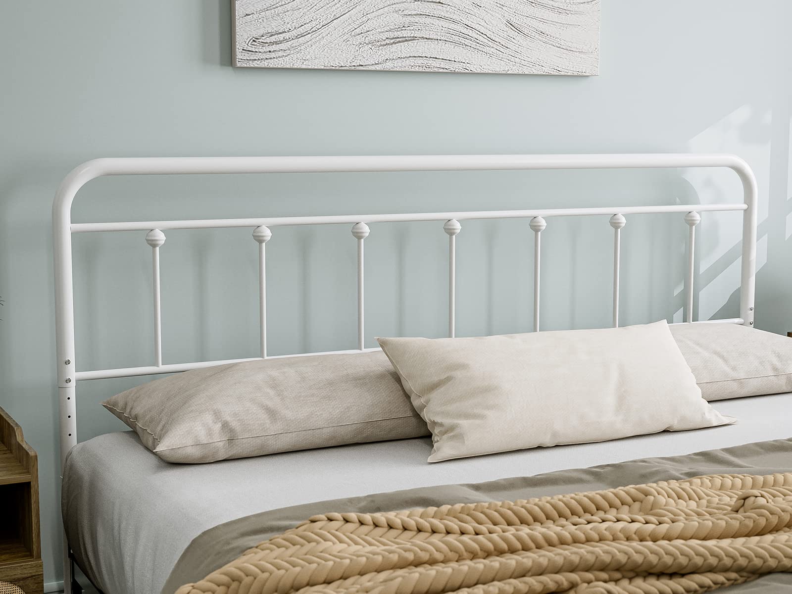 IKIFLY Metal California King Size Headboard, Adjustable Height, Farmhouse Victorian Style, Easy Assembly, Steel Headboard Only for Bedroom, White/Cal King