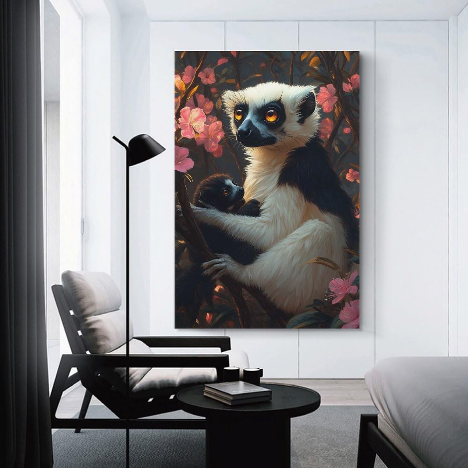Junmoney Unframe-Style-18 Canvas Art Print Lemur Mother And Baby In Bloom, 20X30inch(50X75cm), For Office, Study Or Home Workspace, Wall Art That Adds Style To Work Areas
