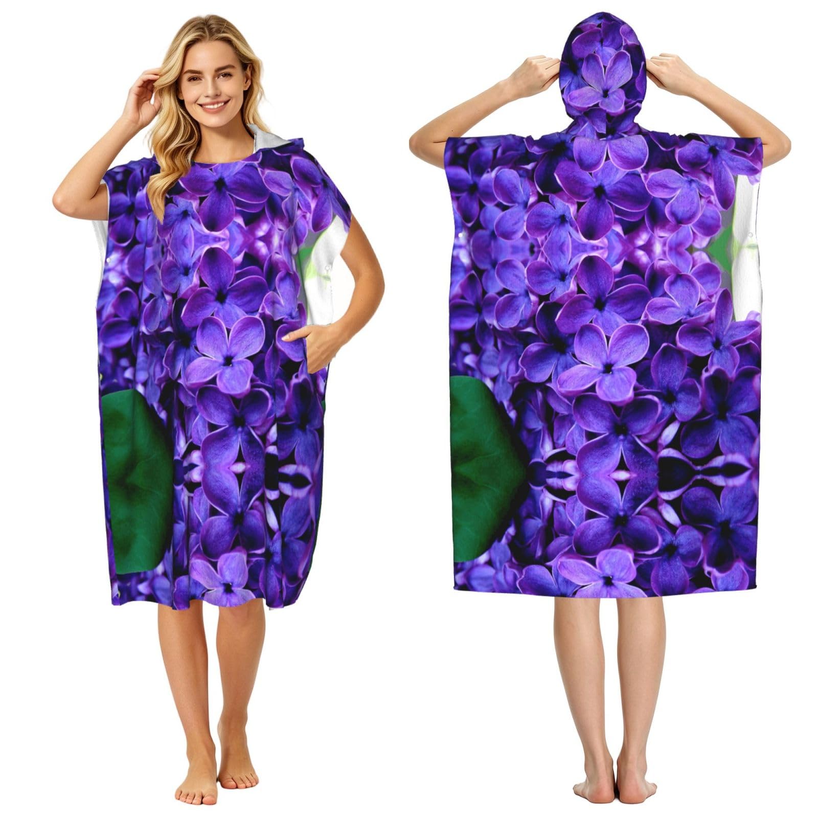 Peignoir à capuche imprimé floral violet léger pour adultes actifs