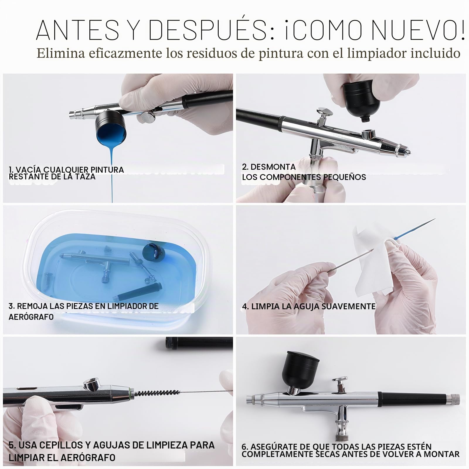 Roizefar Aerógrafo con Compresor 55 PSI, Kit de Aerógrafo con 4×100 ml Limpiador, Boquillas 0.2/0.3/0.5 mm y Cepillos de Limpieza, Set de Aerógrafo para Pintura, Modelismo, Nail Art y Maquillaje