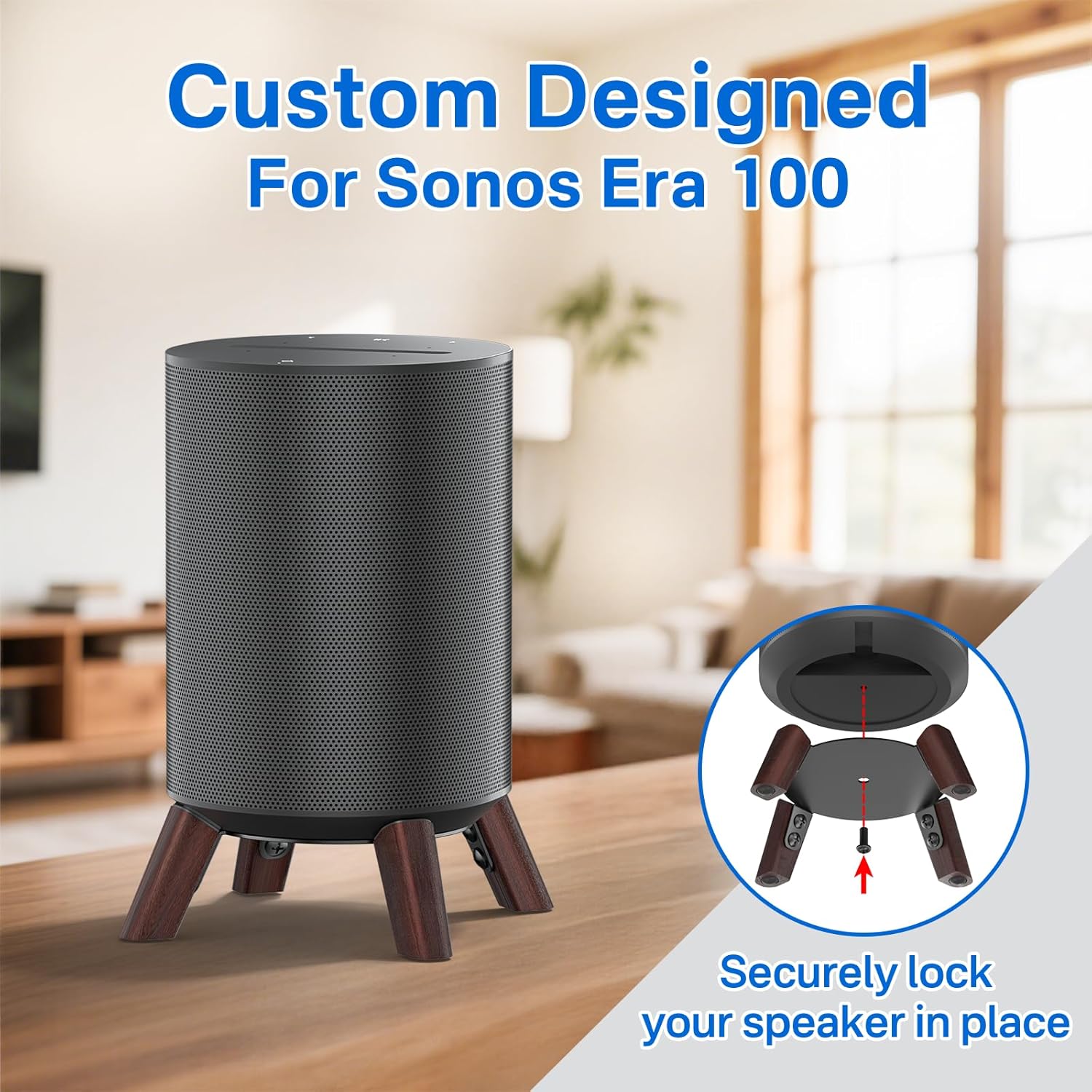 Premium Wooden Tripod Desk Stand and Ceiling Mount for Sonos Era 100 Speaker