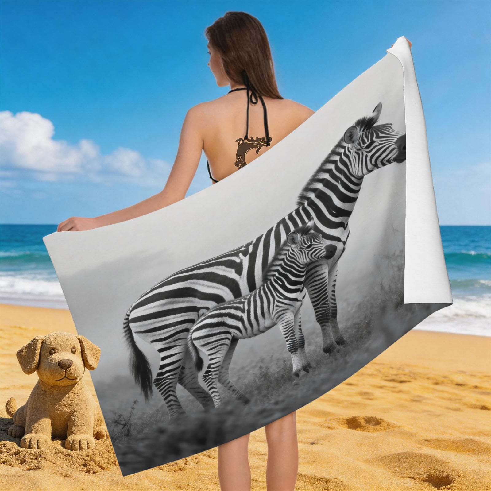 Leichong 3D Zebra Beach Towel Microfiber Soft Quick Dry for Adults, Savanna Animals Bath Towel Lightweight Soft Absorbent for Travel Swimming Pool Sports, 75 x 150 cm