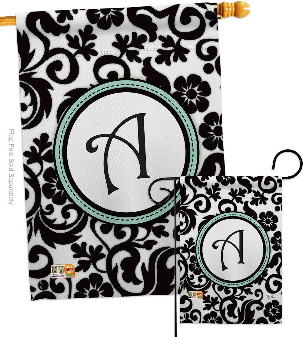 Breeze Decor Damask A Initial Garden House Flag Set Monogram Country Living Simply Beauty Floral Vintage Letter Everday Classic Decoration Banner Small Yard Gift Double-Sided, Made in USA