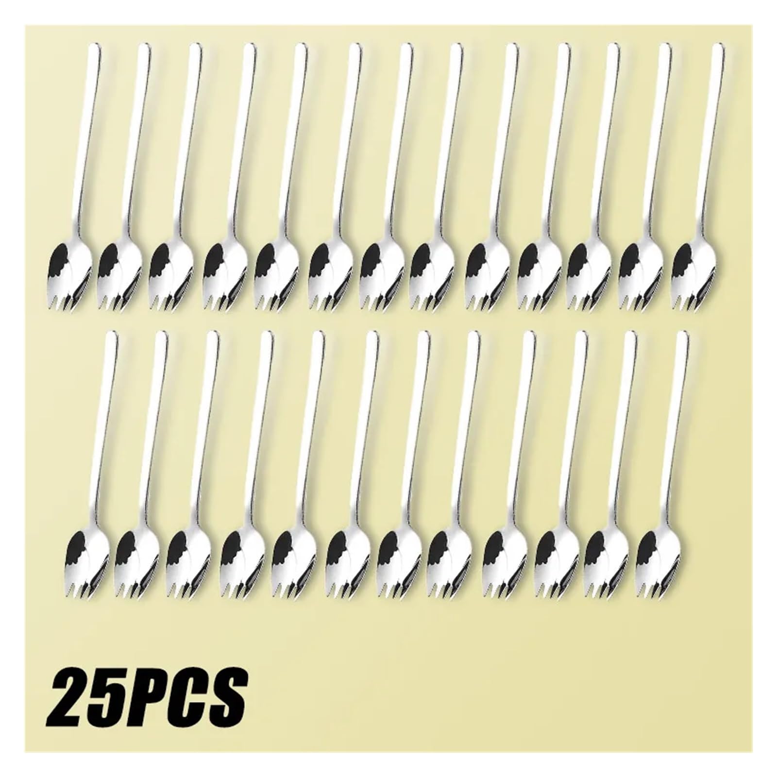 Tenedor de Acero Inoxidable for Frutas, Cuchara, Mango Largo, for Helado, Ensalada, Postre, vajilla, práctico Tenedor Occidental multifunción Plateado(25PCS)