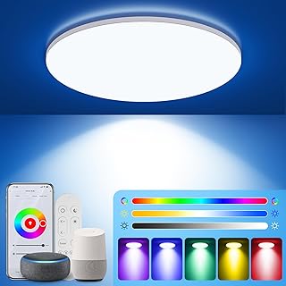 KingMile 24 W LED Ceiling Light, Smart LED Ceiling Light with Remote Control, RGB LED Ceiling Light, Dimmable, Synchronise…