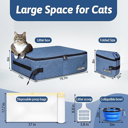 Miniatura 2 de Petskd Caja de arena de viaje para gatos con tapa de 19.7 x 15 x 6 pulgadas, caja de arena móvil portátil para gatos medianos y grandes, caja de