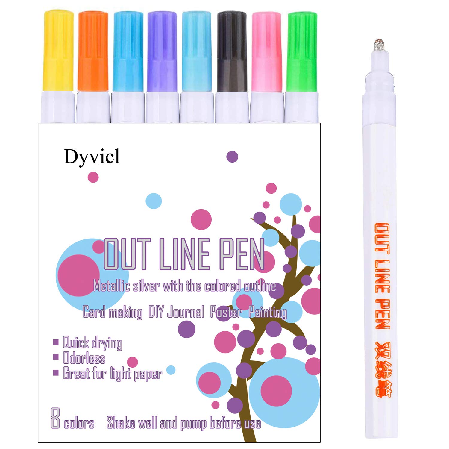 DyviclDouble Line Outline Pens, 8 Colors Self-Outline Metallic Markers Glitter Writing Drawing Pens for Christmas Card Writing, Birthday Greeting, Scrapbooking, DIY Art Crafts