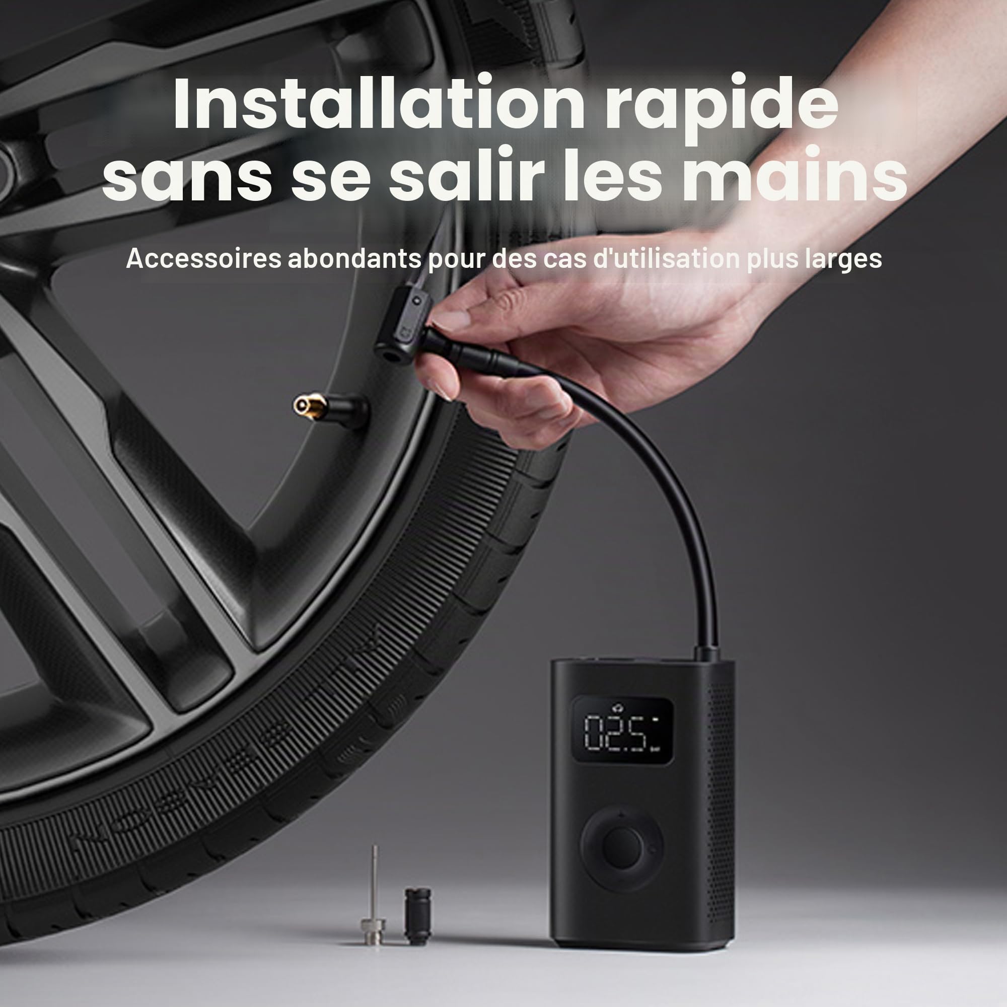 Xiaomi Compresseur d'air électrique portable, 150 PSI Gonfleur de pneu pour voiture, scooter, vélo pneus et balles – Sans fil avec détection numérique de pression