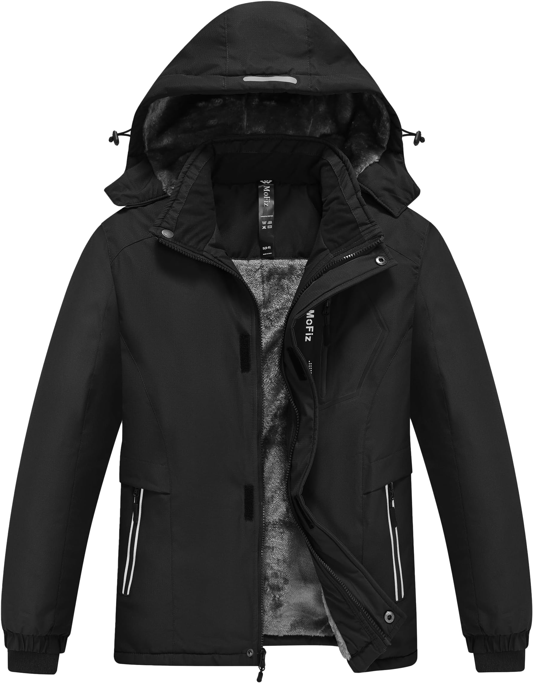 MoFizBoys Waterproof Skiing Jacket Kids Hooded Fleece Winter Snowboard Jackets Windproof Warm Outerwear with Zip Pockets