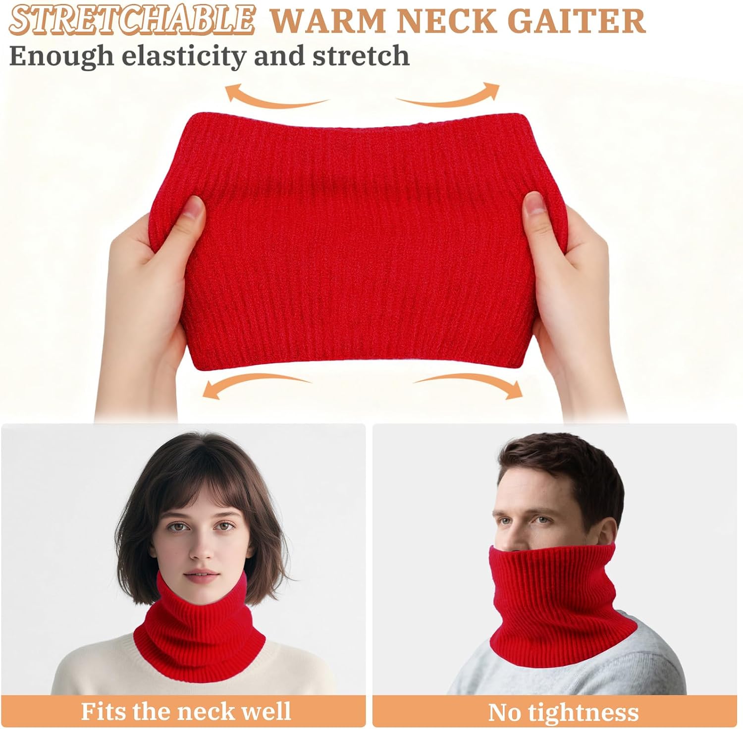 Winter Neck Warmer Gaiter for Men Women, 2PCS Warm Fleece Lined Knitted Neck Scarf Ski Face Cover for Cold Weather