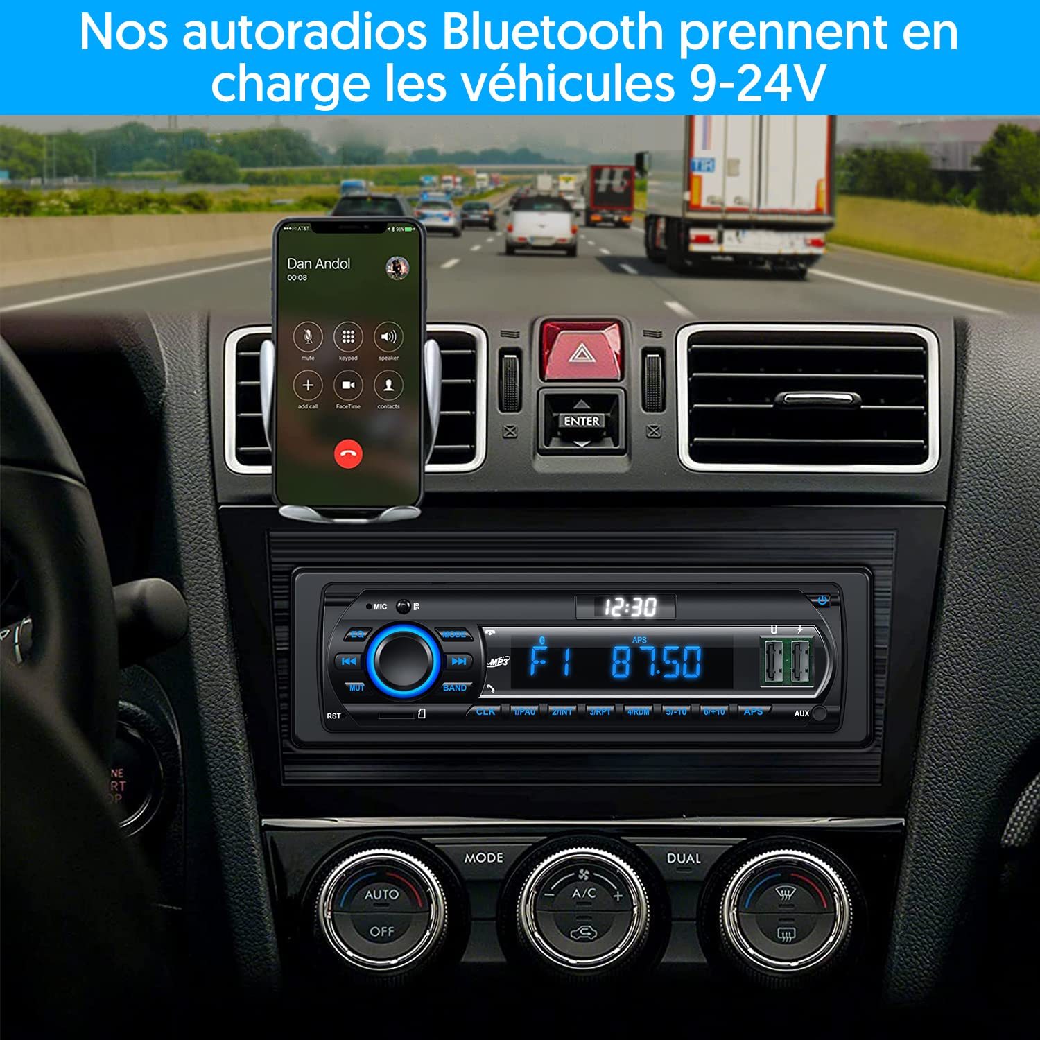 RDS Autoradio Bluetooth 5.0, Poste Radio avec LCD Affichage Horloge, 7 Couleurs Éclairage, 4x65W Autoradio 1 Din pour 9-24V Voiture, Supporte Main Libre/FM/AM/2 USB/AUX/SD/TF/MP3