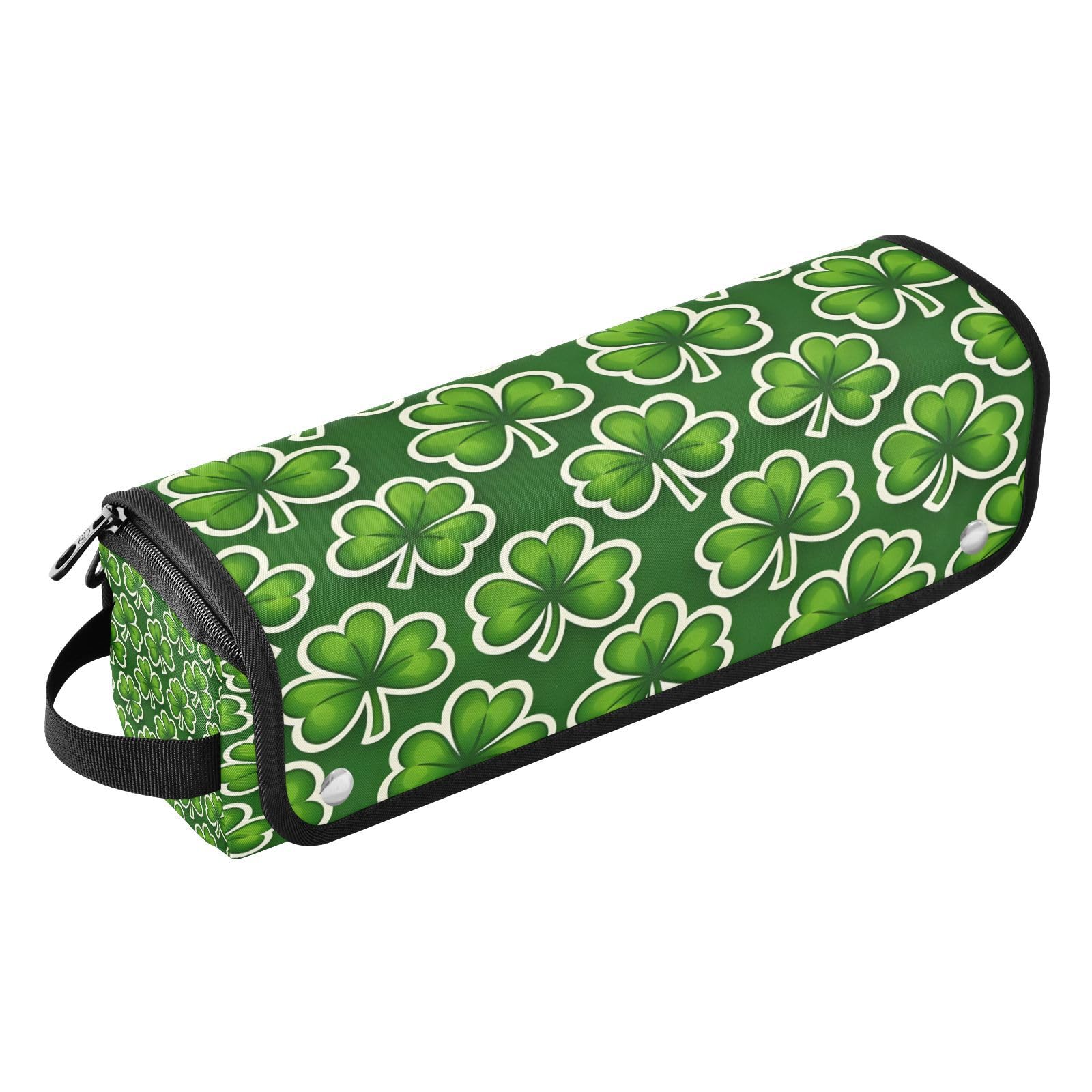 Green Shamrock Hair Tools Travel Bag Portable Hair Accessory Organizer with Heat Resistant Mat 2 in 1 Curling
