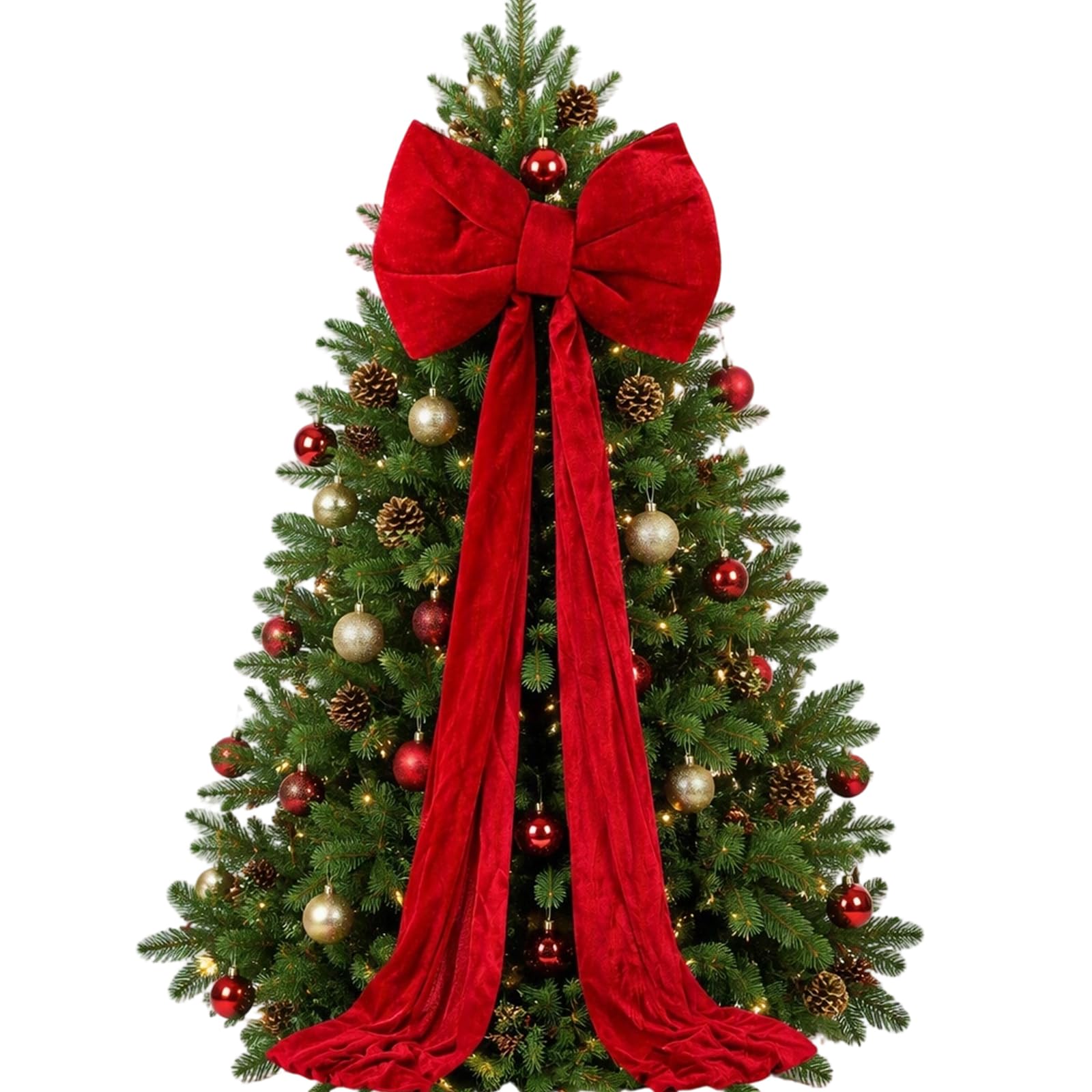Rovelin Large Christmas Tree Topper Bow, 15.74x78.74in Red Velvet Bows