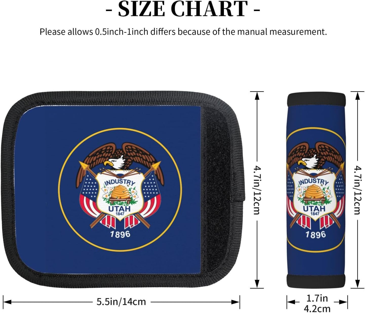 Utah Flag Print Luggage Handle Wrap for Suitcase/Carry On/Backpacks-Neoprene Handle Wrap Cover 2pcs, Black