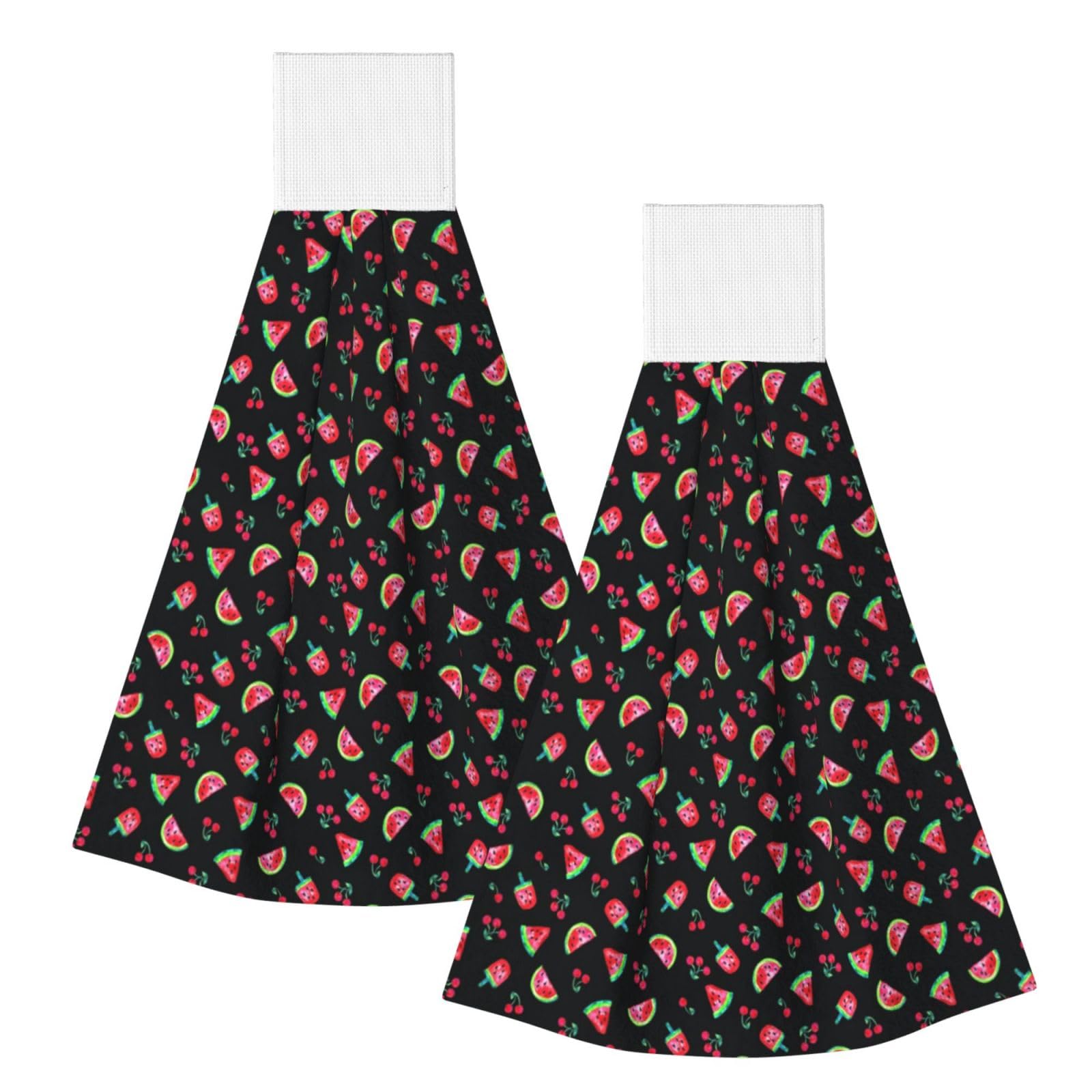 DOPKLNA Watermelons Cherries Black, 2 Pcs Hanging Coral Fiber Hand Towels for Bathroom, Absorbent Kitchen Towels