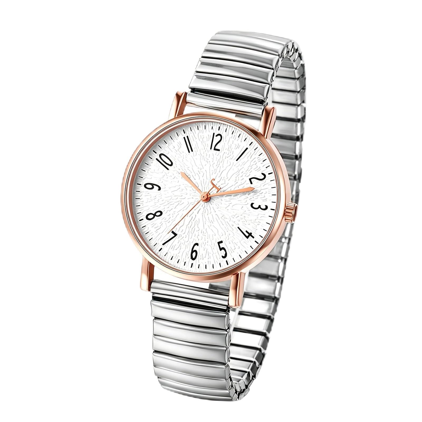Women's Stretch Band Watches: Ladies Colorful Elastic Strap Easy Reader Analog Quartz Bangle Wrist Watch-image-3