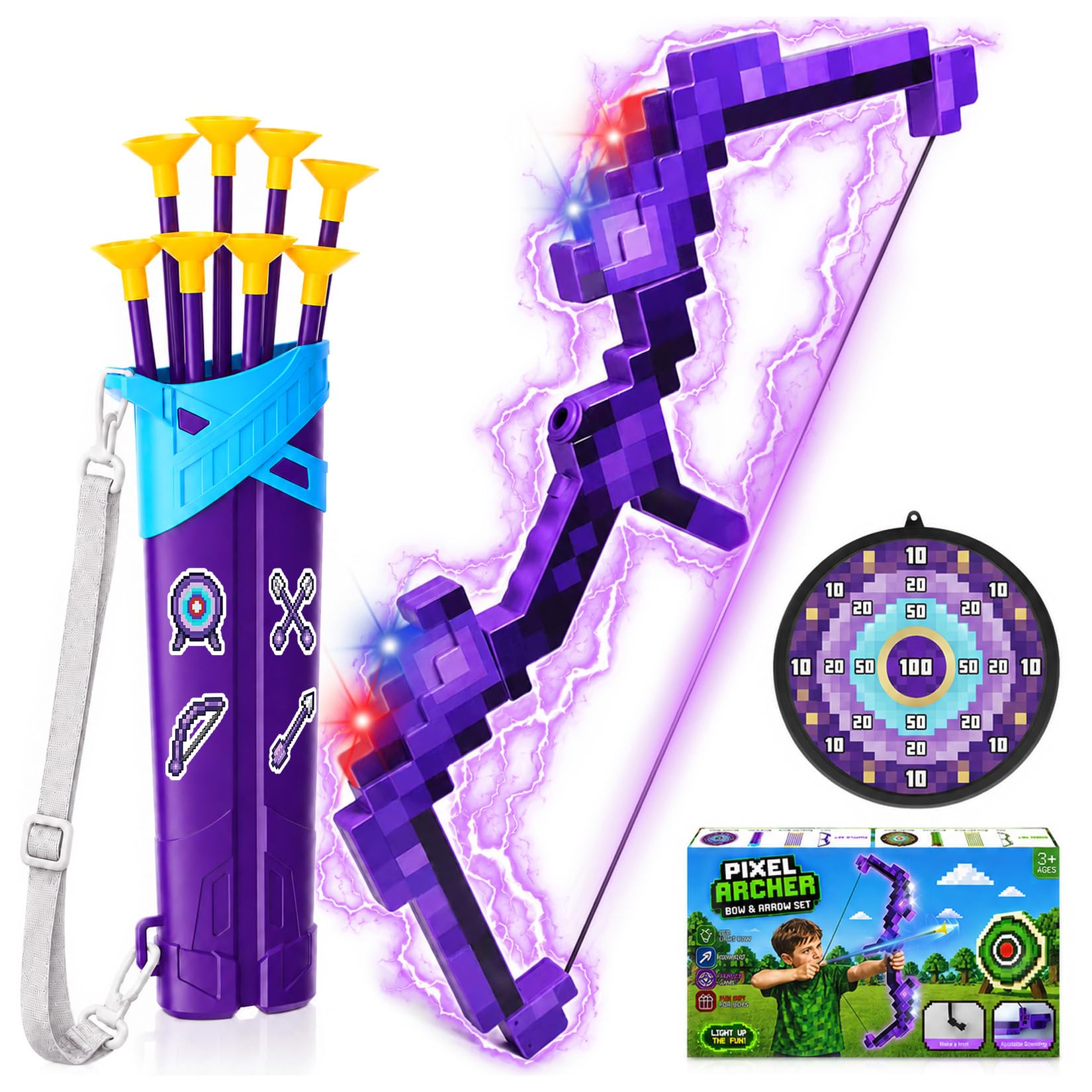 Bow and Arrow Set Kids Toy Set with LED Lights & Target,Kids Toys Gifts for 4 5 6 7 8 10 12 Year Old Boys Shooting Games Birthday Presents for 5 6 7 8 9 10 12Year Olds Boys (PURPLE)