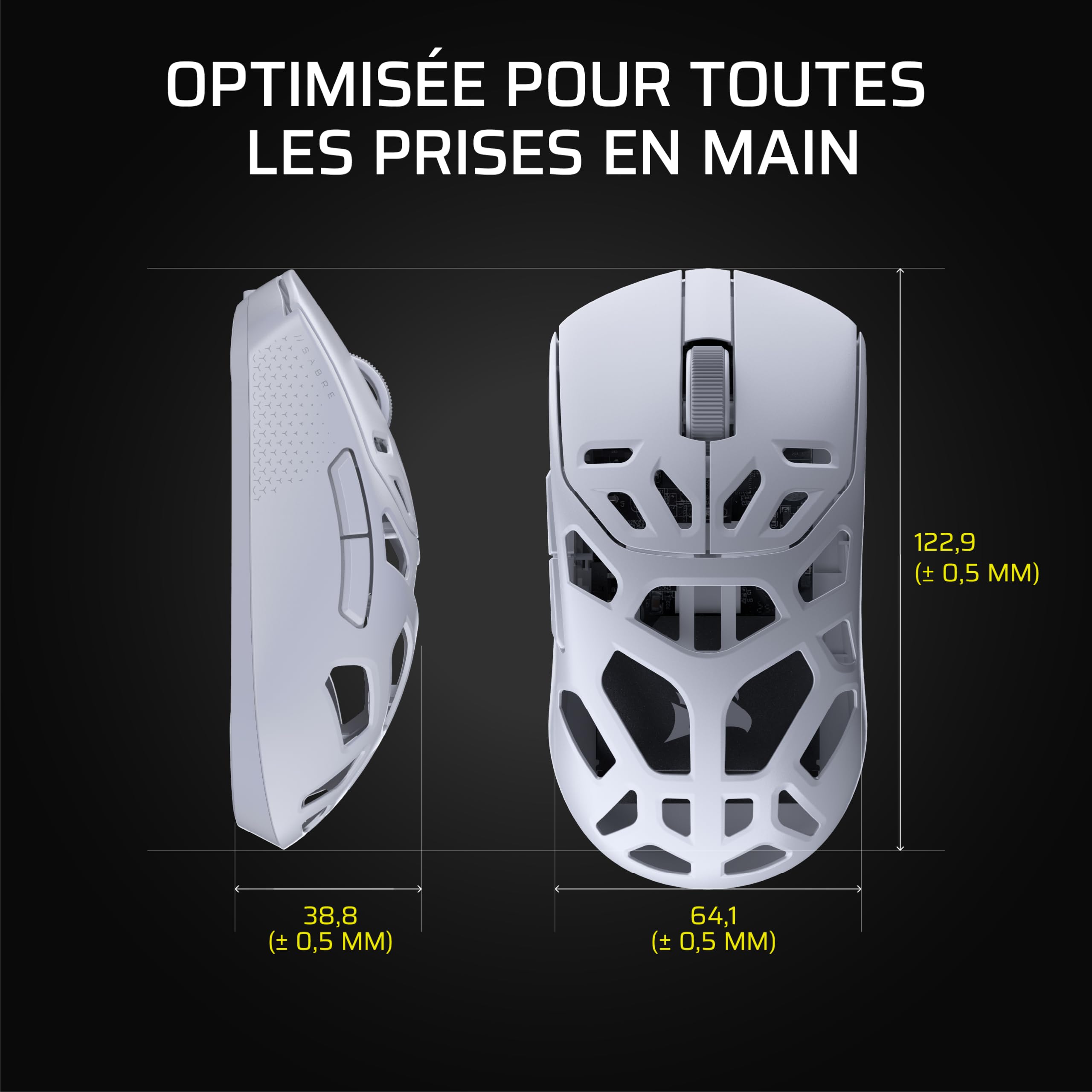 Corsair Sabre v2 Pro MG sans Fil Souris Gaming, 33 000 DPI – Blanc | D’Interrogation de 8 000 Hz, Coque en Alliage de Magnésium de 56 g, Jusqu'à 170 Heures D'autonomie de la Batterie, Web Hub