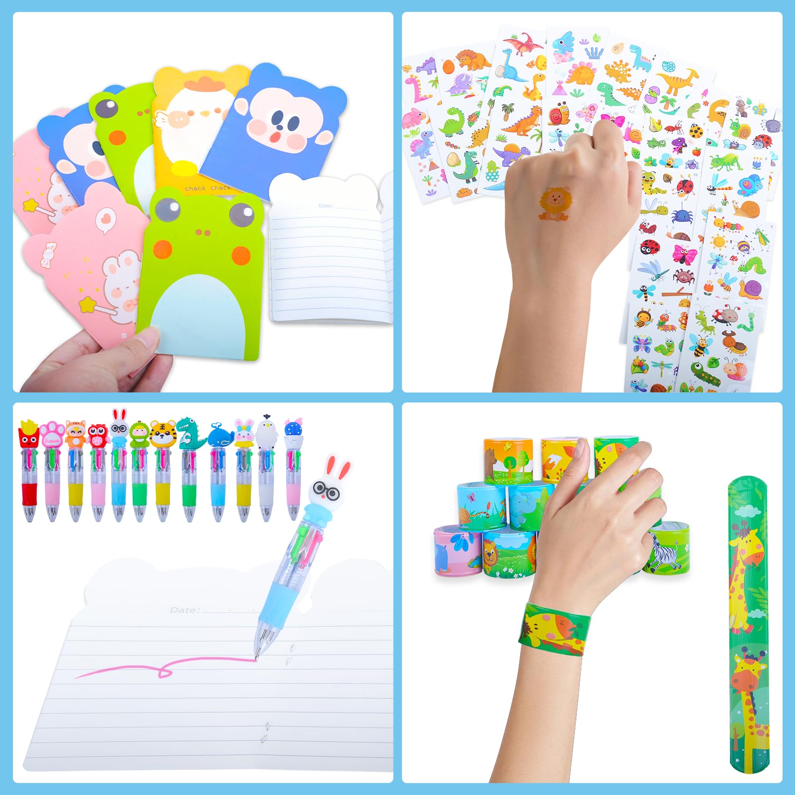Confezione di cancelleria per feste, confezione da 24 sacchetti di cancelleria con animali dei cartoni animati, sacchetti per regali di compleanno con penna multicolore, mini quaderni per