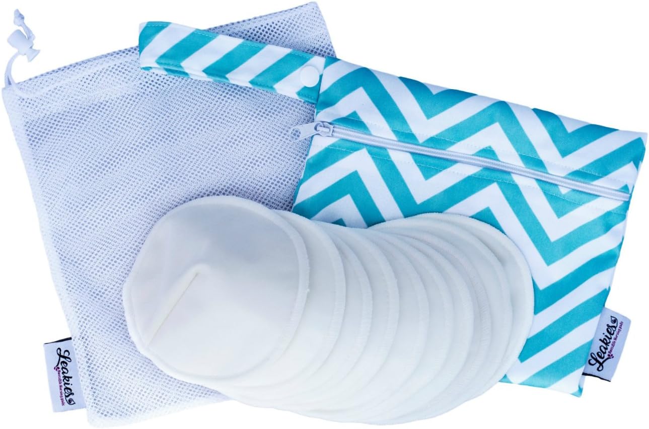 Reusable Washable Contoured Bamboo Eco Nursing Breastfeeding Pads by Leakies – Ultra-Soft Velvety Microfiber, Super Absorbent Core, Leak-Proof, 10 Multi-Pack with BONUS Waterproof and Mesh Pouches