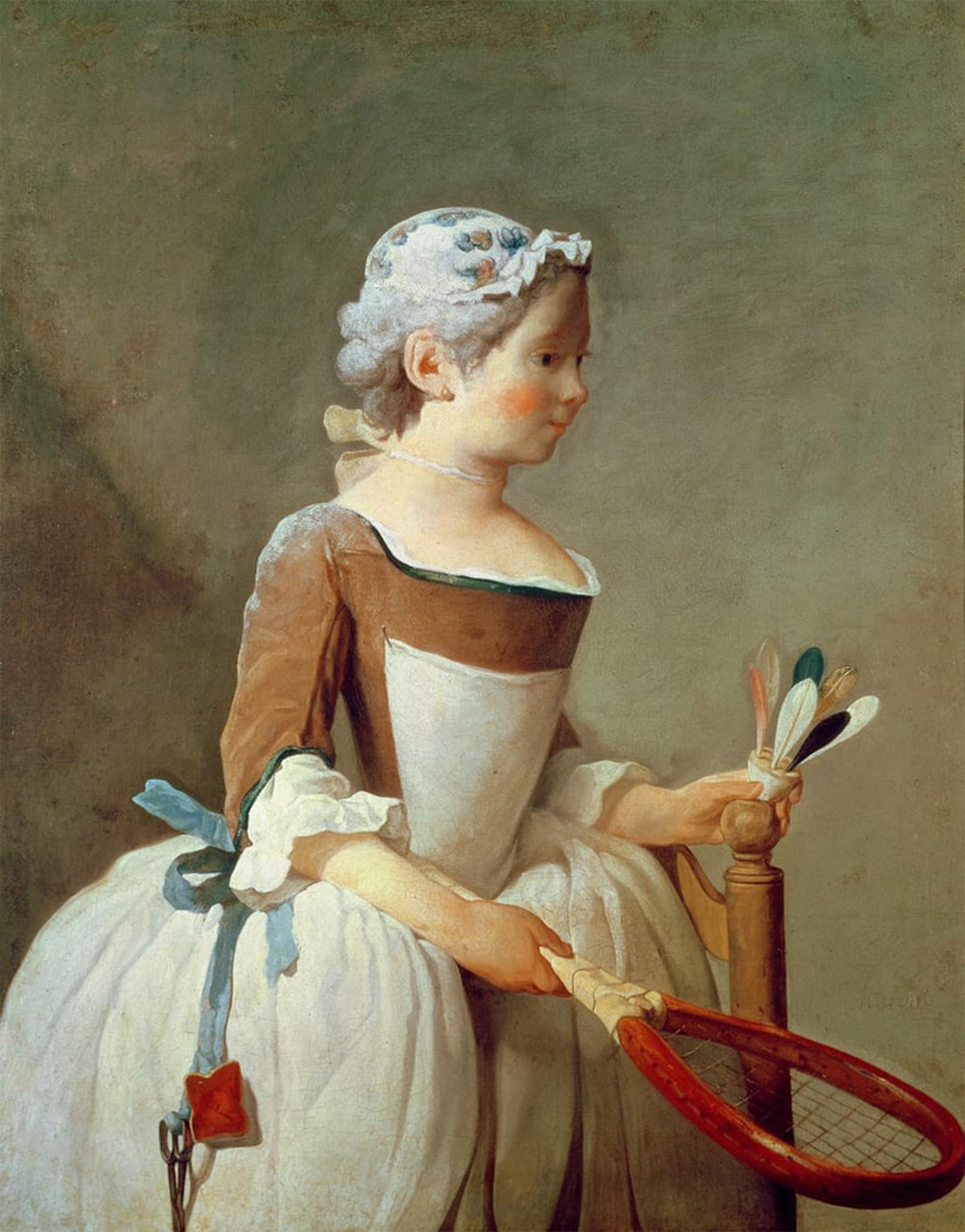 SERENDIPITP Vintage Wall Art Canvas Nordic Poster Canvas Print Picture Girl with Racket and Shuttlecock by Jean Baptiste Simeon Chardin Wall Art Poster for Home Decor 60x90cm