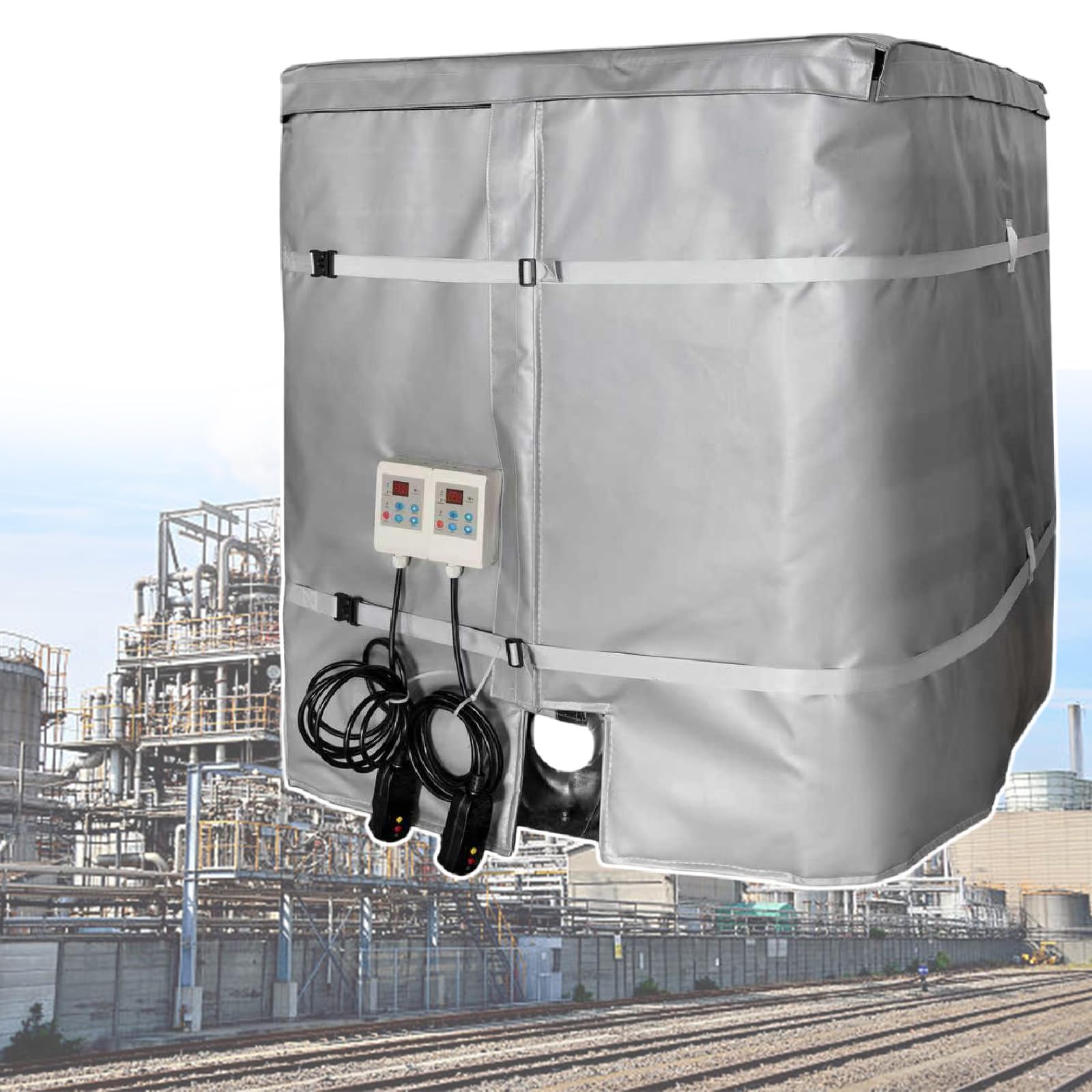 Grzejnik do Wiader na 275 Gal, Przemysłowy Koc Grzewczy, Grzejnik do Beczki IBC z Pełnym Pokryciem z Regulatorem Temperatury 0-212℉ i Timerm 0-24H White