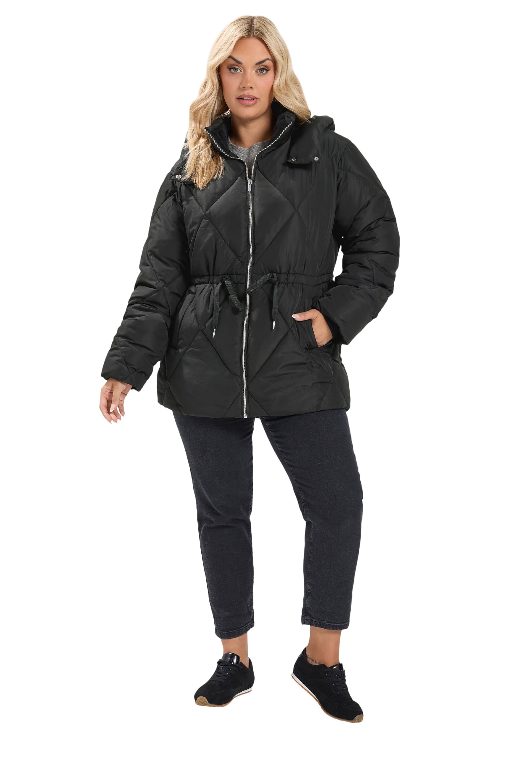 Yours Women's Black Curve Diamond Quilted Puffer Coat - Plus Size Curve