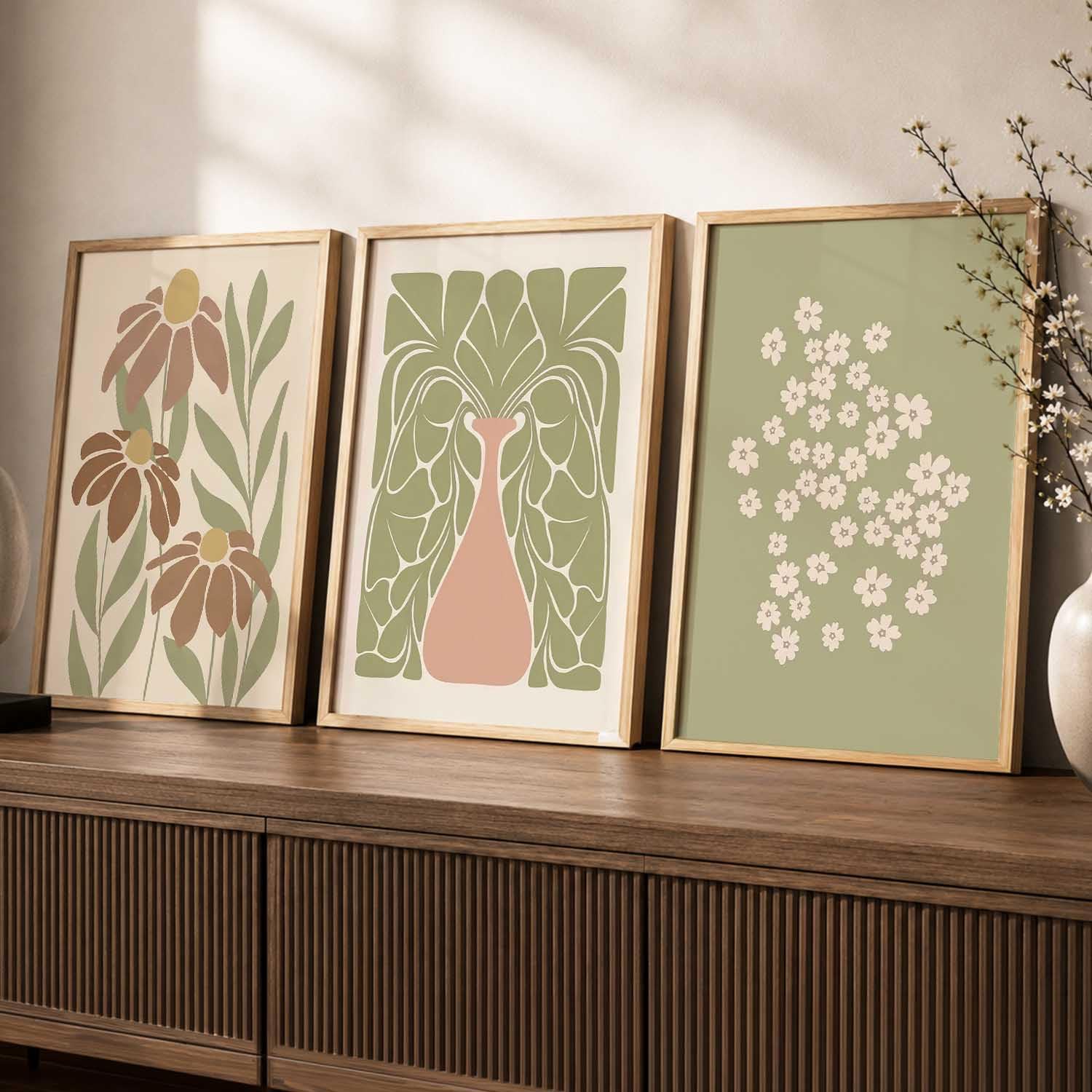 Bohemian Wall Art Set - Floral Prints with Frame -21 Bohemian Wall Art Set - Floral Prints with Frame -21