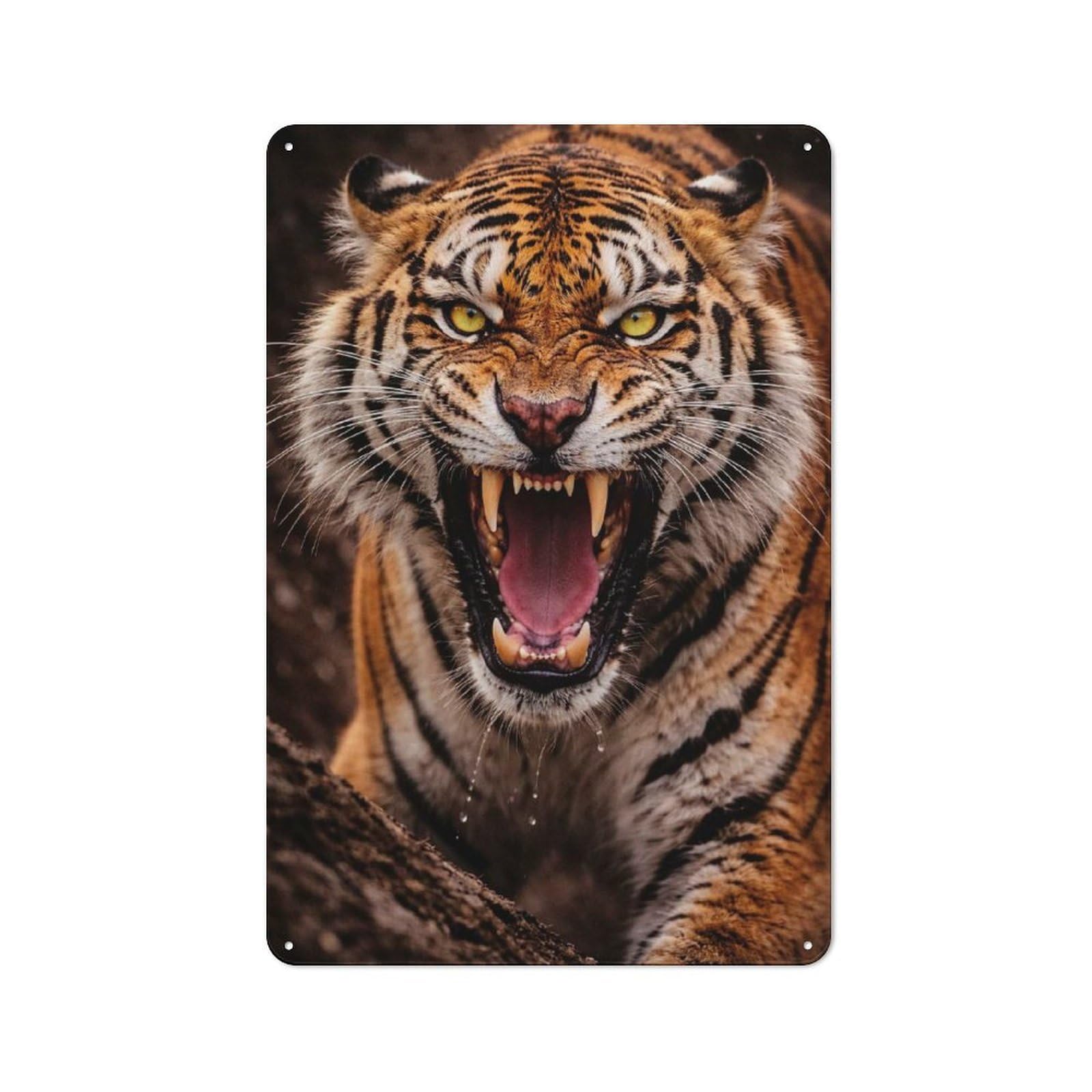 Junmoney Style-1 Metal Wall Sign 30X20cm Featuring Fierce Tiger Roaring For Pub Or Café, Housewarming Wall Decor For People Furnishing Pub And Café